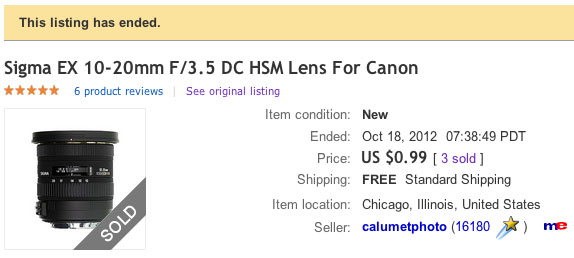 Oops: Calumet Accidentally Sells $  600 Lens on eBay for $  1. Three Times. auctionover