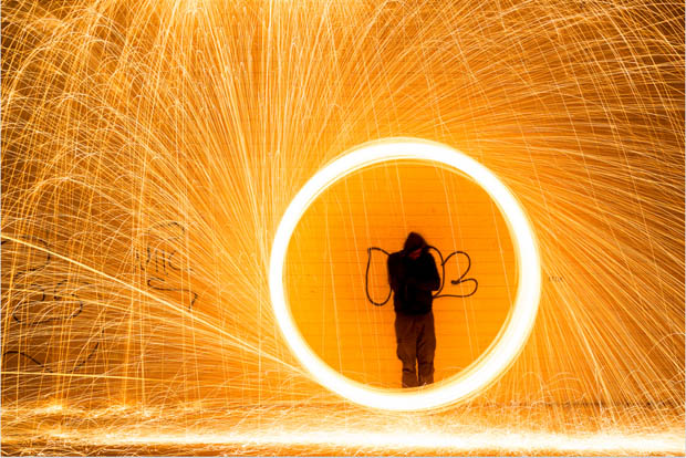 A Creative Light Painting Photograph That Makes Sparks Look Like Rain sparksumbrella 3